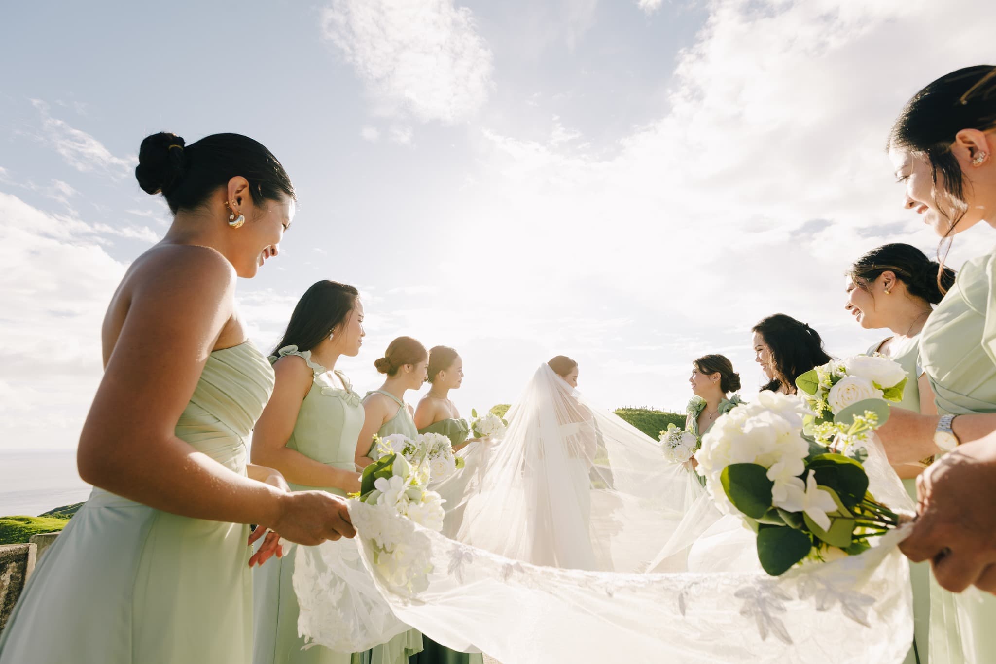 Bridal party preparing for a wedding shoot